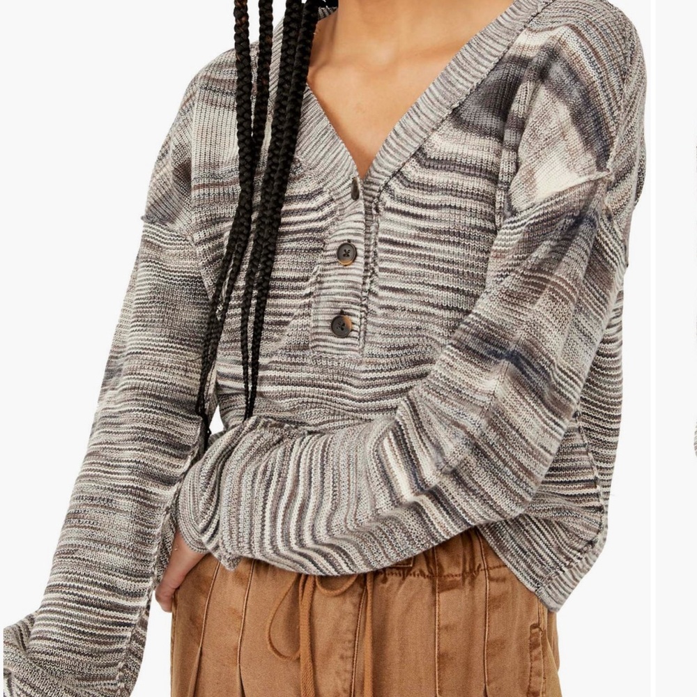 Free People Mercury Henley Sweater Multi Neutral Small Pullover Long Sleeve